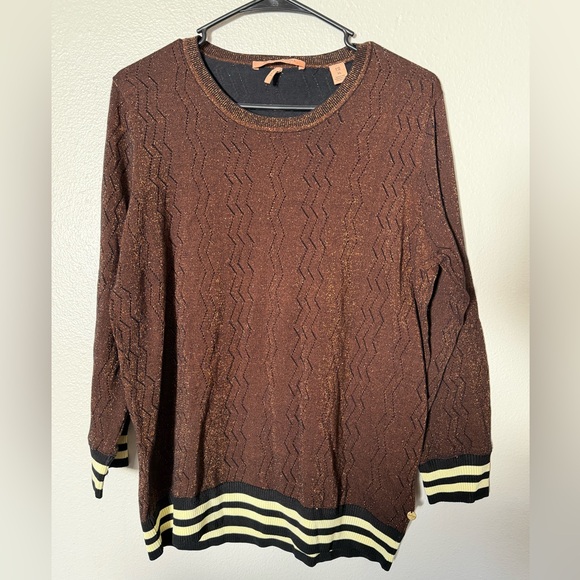 Scotch & Soda Voila Textured Metallic Brown Sweater with Striped Cuffs XL - Picture 2 of 7